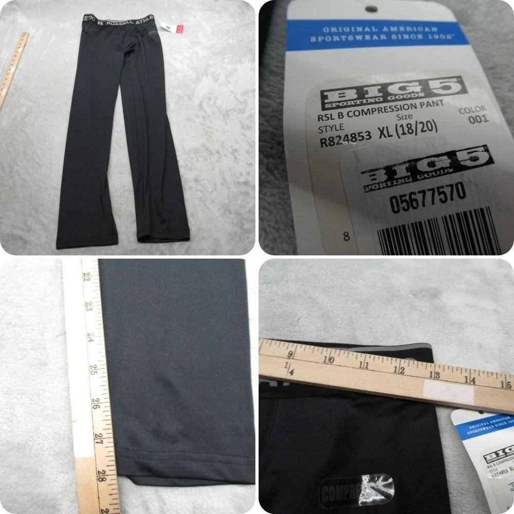 Russell Athletic Compression Pants Youth XL Black Big 5 Tights PUll-On 26x28 NEW